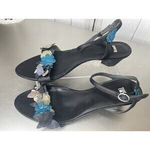 CAMPER Women’s Leather Sandal Heels Black Suede Blue Gray Flowers Size 10
